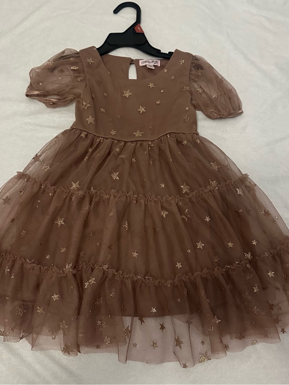 Chenault Brown Tulle Star Embellished Party Dress